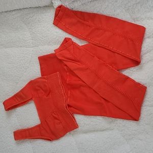 Free People Good Karma Leggings and Square Neck Bra Washed Red Apple Set
